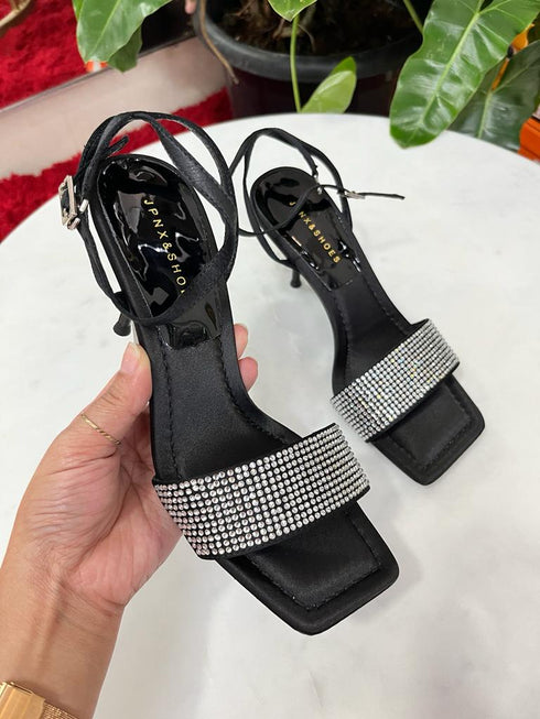Ankle Buckle Strap Rhinestones Embedded Heels